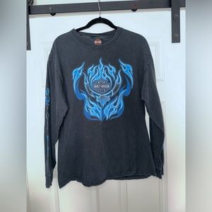 Harley-Davidson Vintage Men’s Long Sleeve Shirt Blue Flames